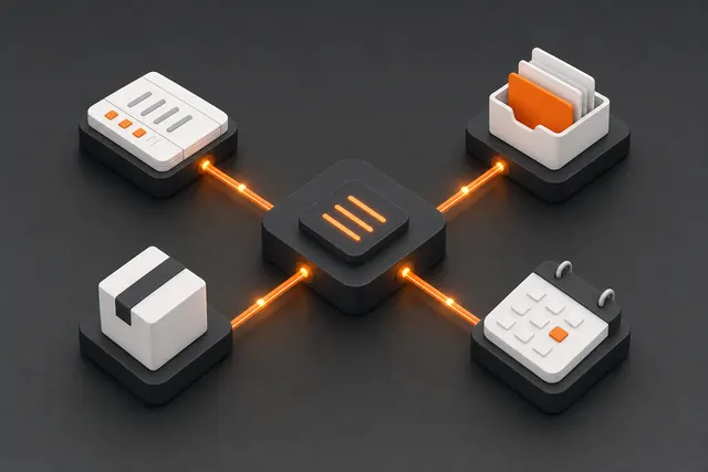 Illustration of business systems connected by automated workflows